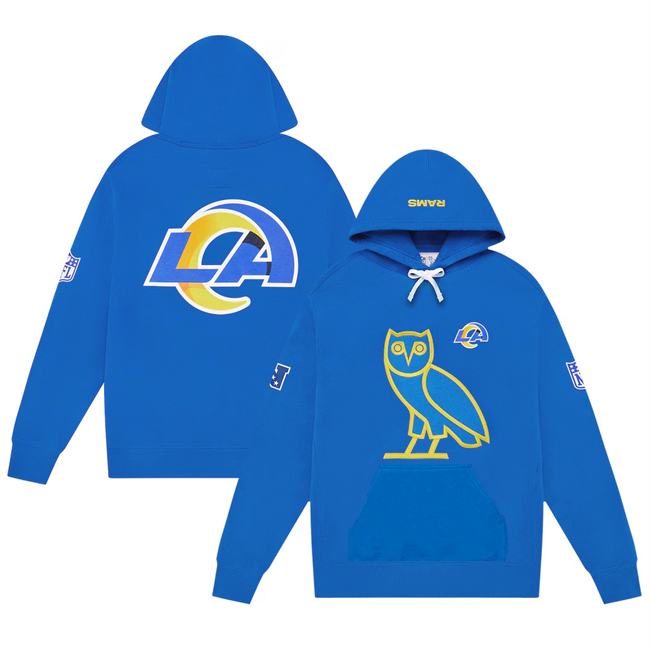Men's Los Angeles Rams Blue OVO Scarlet Icon Team Pullover Hoodie